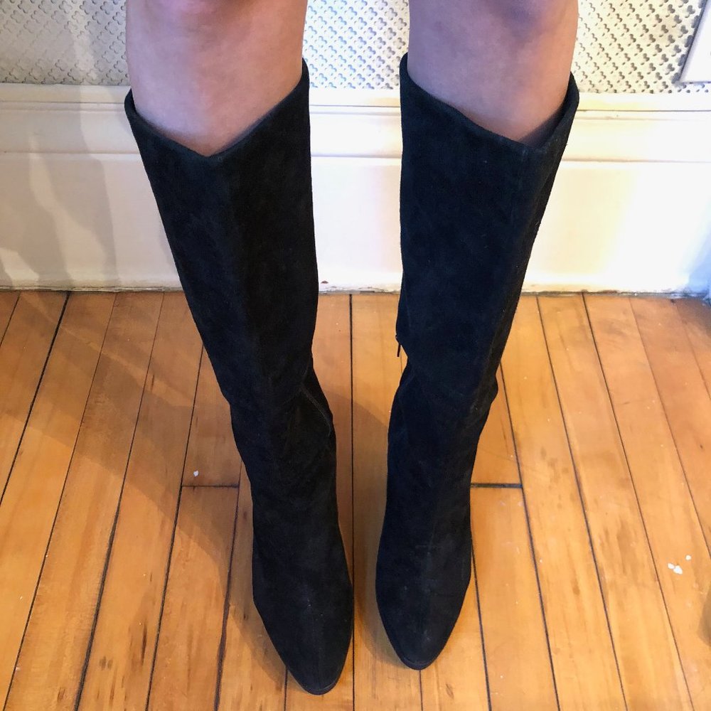 BCBG Black Wedge Knee High Boots
